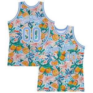 White Light Blue-White 3D Pattern Design Oranges Authentic Personalized Basketball Jersey