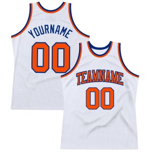 White Orange-Royal Authentic Throwback Personalized Basketball Jersey