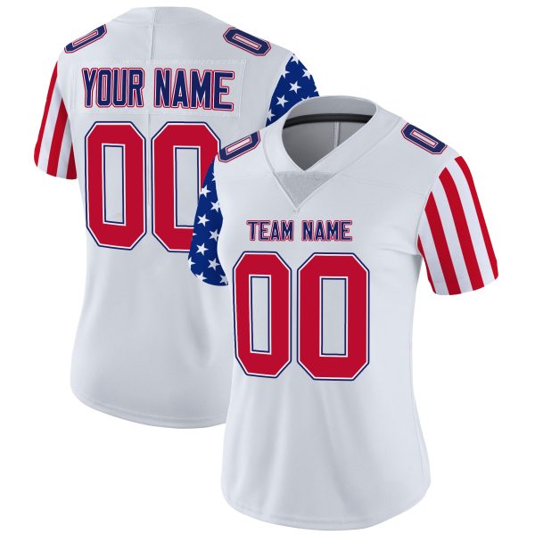 White Red - Royal American Flag Inspired Personalized Football Jersey - Image 2