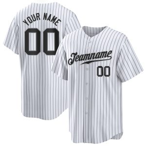 White Black Pinstripe Black-Gray Authentic Personalized Baseball Jersey