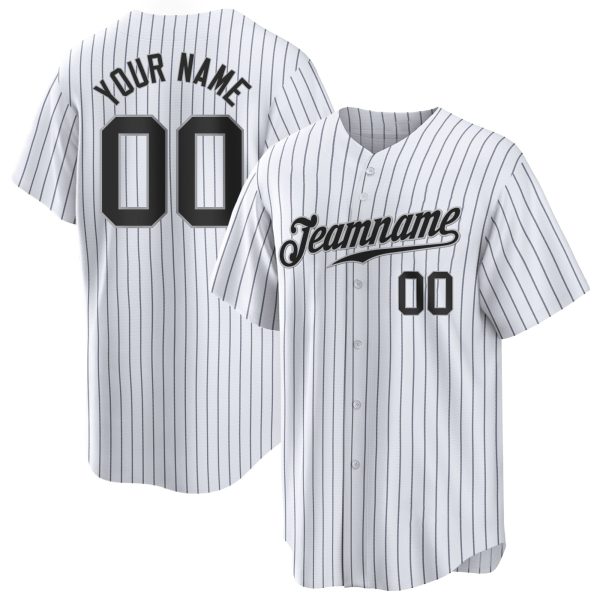 White Black Pinstripe Black-Gray Authentic Personalized Baseball Jersey