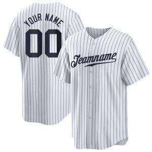 White Navy Pinstripe Navy Authentic Personalized Baseball Jersey