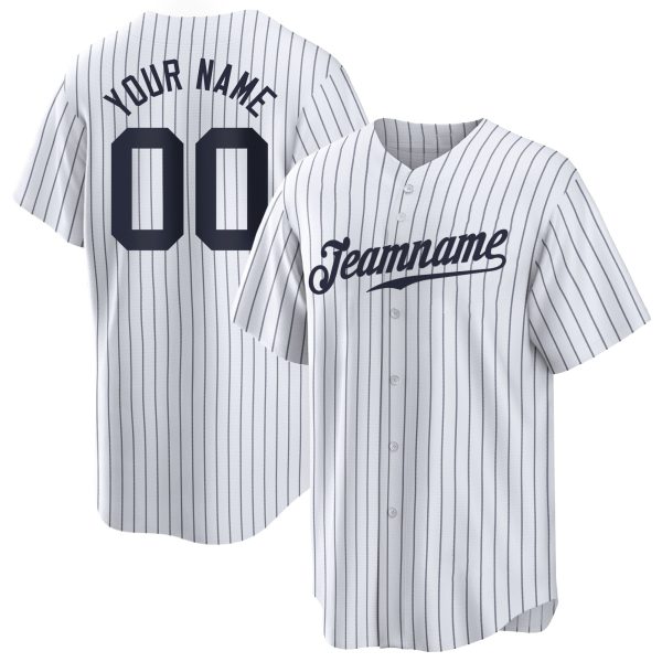 White Navy Pinstripe Navy Authentic Personalized Baseball Jersey