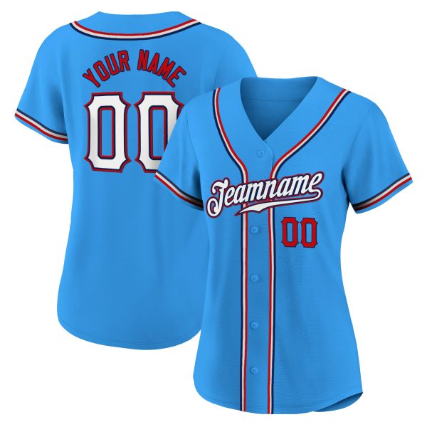 Powder Blue White-Red Authentic Personalized Baseball Jersey - Image 3