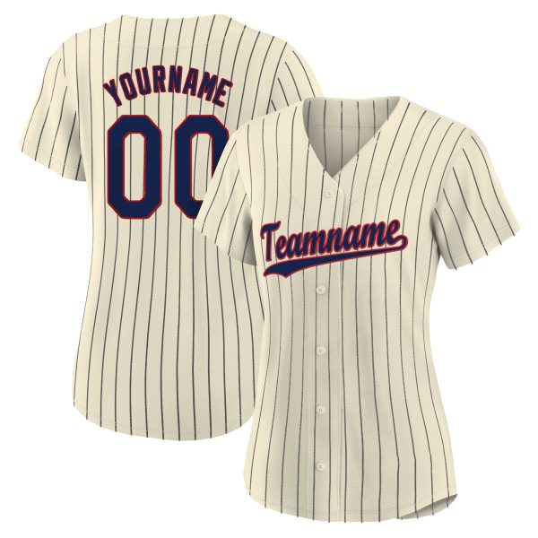 Cream Navy Pinstripe Navy-Red Authentic Personalized Baseball Jersey - Image 2