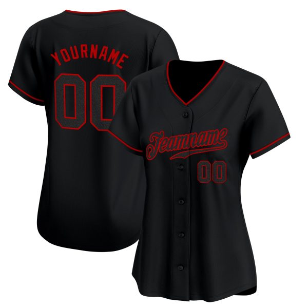 Black Black - Red Personalized Baseball Jersey - Image 2