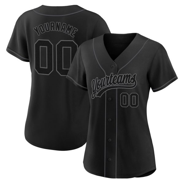 Black Black-Steel Gray Authentic Personalized Baseball Jersey - Image 2