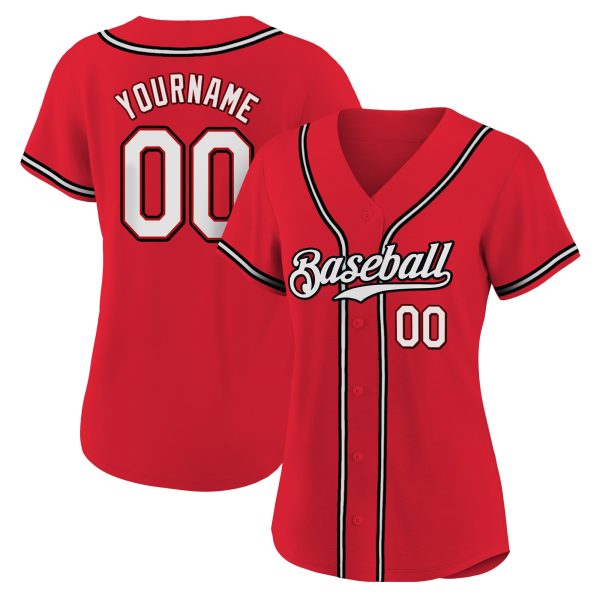 Red White-Black Authentic Personalized Baseball Jersey - Image 2