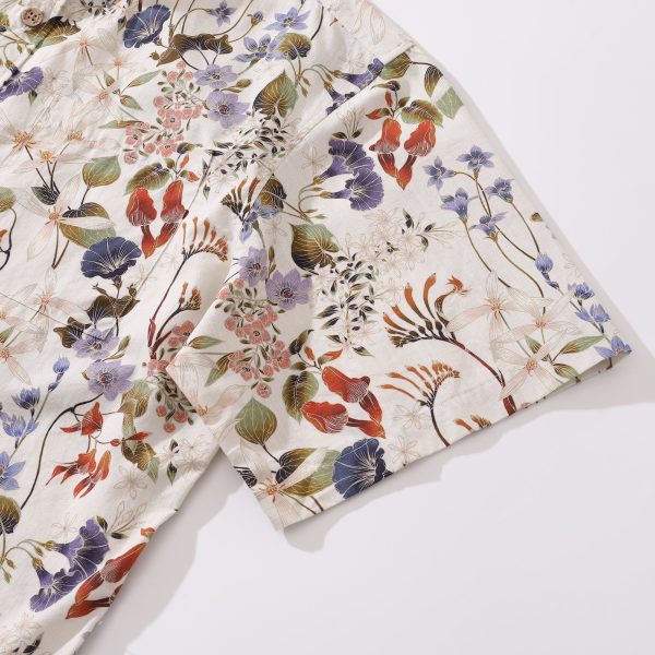1930s Wildflowers Print Hawaiian Shirt for Men - Short Sleeve Button-Down Aloha Shirt for Casual Beach, Travel and Vacation Wear - Image 3