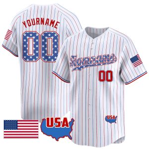 White Royal - Red Pinstripe Star Pattern Personalized Baseball Jersey