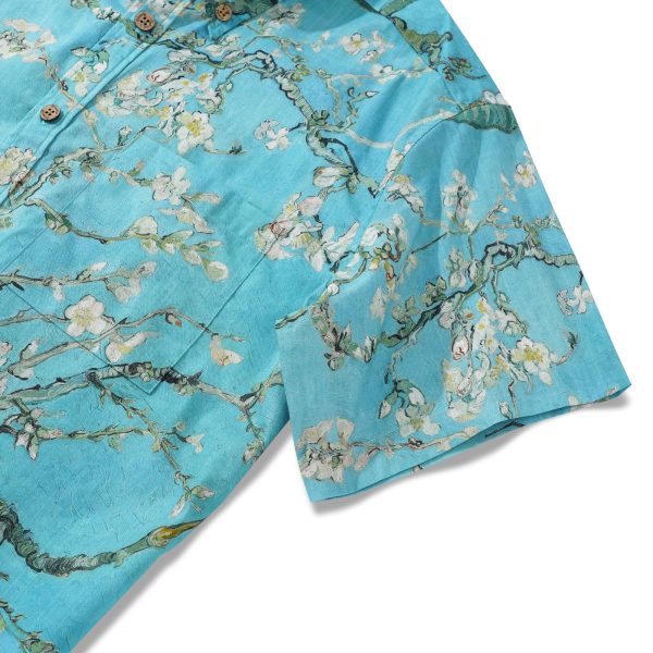 Hawaiian Shirt for Men - Green Aloha Blossoming Almond Button-Down Short Sleeve Shirt for Casual Beach, Travel and Vacation Wear - Image 3