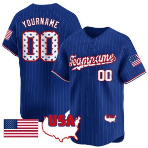 Royal White - Red Pinstripe Star Pattern Personalized Baseball Jersey
