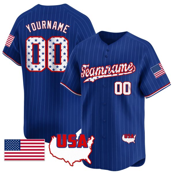 Royal White - Red Pinstripe Star Pattern Personalized Baseball Jersey