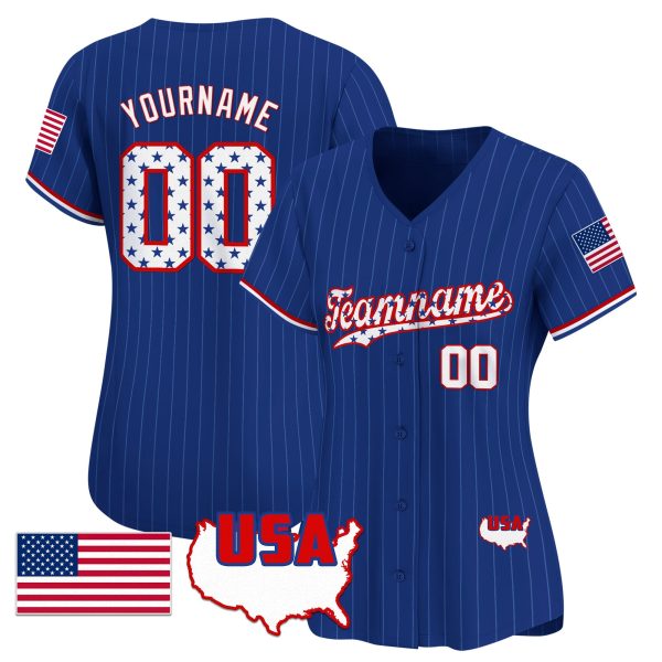 Royal White - Red Pinstripe Star Pattern Personalized Baseball Jersey - Image 2