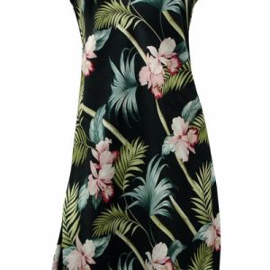 Hawaiian Bamboo Orchid Black Button Front Tank Dress