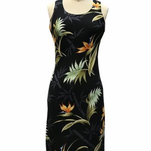 Hawaiian Bamboo Paradise Black Button Front Tank Dress
