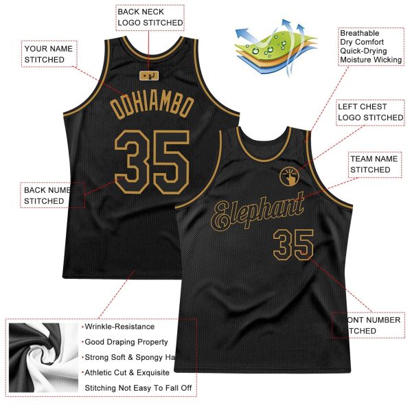 Black Black-Old Gold Authentic Throwback Personalized Basketball Jersey - Image 2