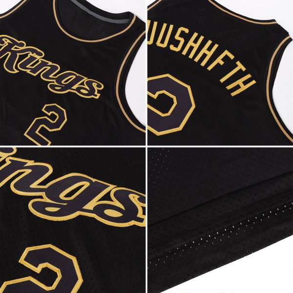 Black Black-Old Gold Authentic Throwback Personalized Basketball Jersey - Image 5