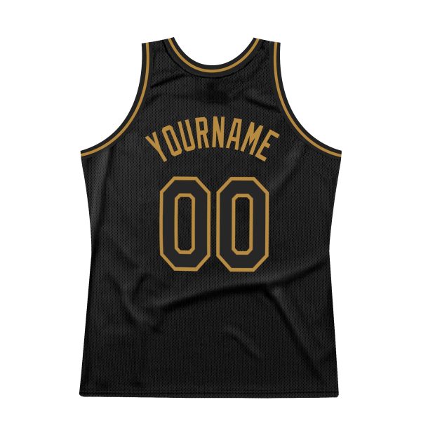 Black Black-Old Gold Authentic Throwback Personalized Basketball Jersey - Image 6