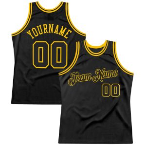 Black Black-Gold Authentic Throwback Personalized Basketball Jersey