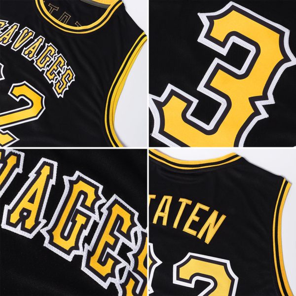 Black Black-Gold Authentic Throwback Personalized Basketball Jersey - Image 5