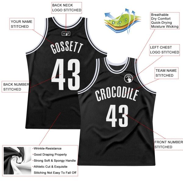 Black White Authentic Throwback Personalized Basketball Jersey - Image 3