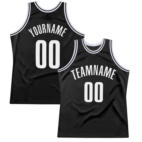 Black White Authentic Throwback Personalized Basketball Jersey
