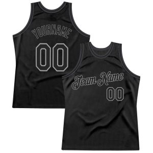 Black Black-Gray Authentic Throwback Personalized Basketball Jersey