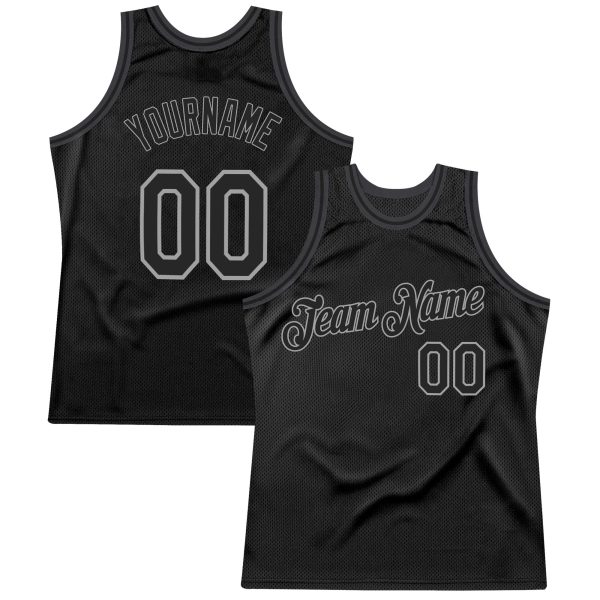 Black Black-Gray Authentic Throwback Personalized Basketball Jersey