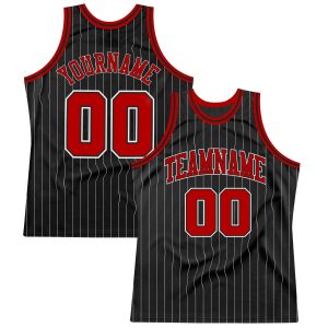 Black White Pinstripe Red-White Authentic Personalized Basketball Jersey