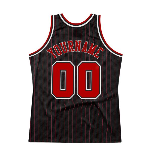 Black Red Pinstripe Red-White Authentic Personalized Basketball Jersey - Image 6