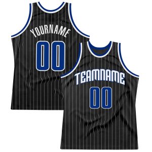Black White Pinstripe Royal-White Authentic Personalized Basketball Jersey