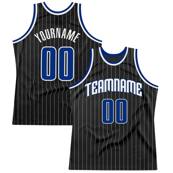 Black White Pinstripe Royal-White Authentic Personalized Basketball Jersey