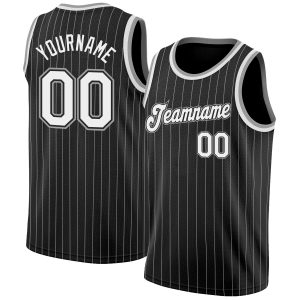 Black White Pinstripe White-Gray Authentic Personalized Basketball Jersey