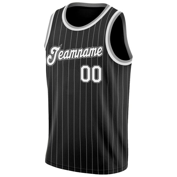 Black White Pinstripe White-Gray Authentic Personalized Basketball Jersey - Image 5