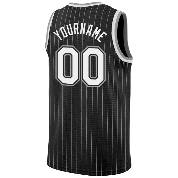Black White Pinstripe White-Gray Authentic Personalized Basketball Jersey - Image 6