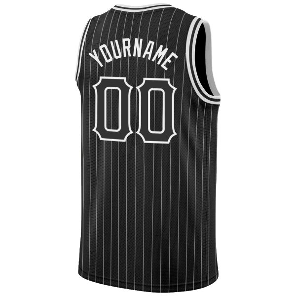 Black White Pinstripe Black-White Authentic Personalized Basketball Jersey - Image 6