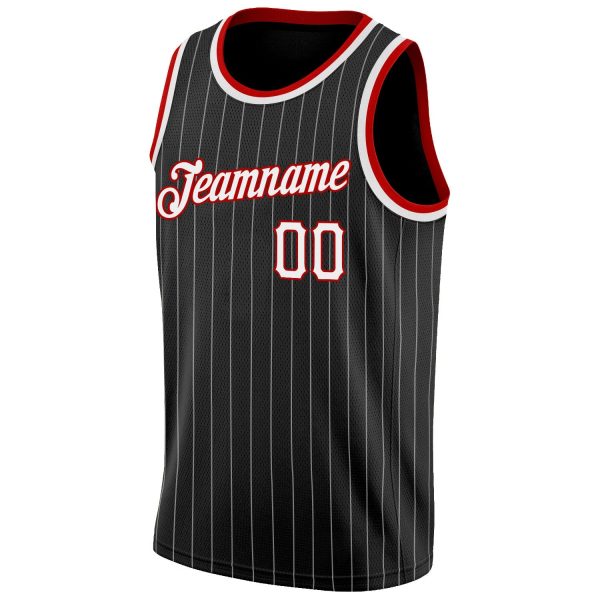 Black White Pinstripe White-Red Authentic Personalized Basketball Jersey - Image 5