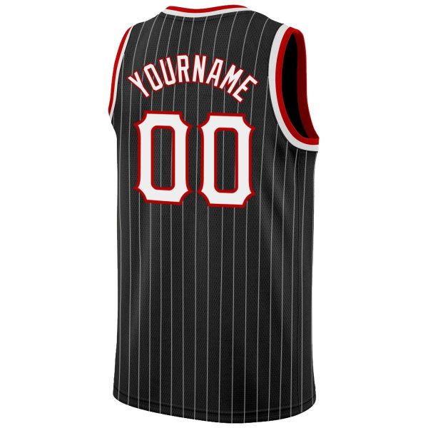 Black White Pinstripe White-Red Authentic Personalized Basketball Jersey - Image 6