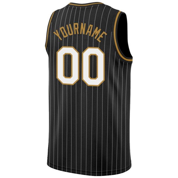 Black White Pinstripe White-Old Gold Authentic Personalized Basketball Jersey - Image 6