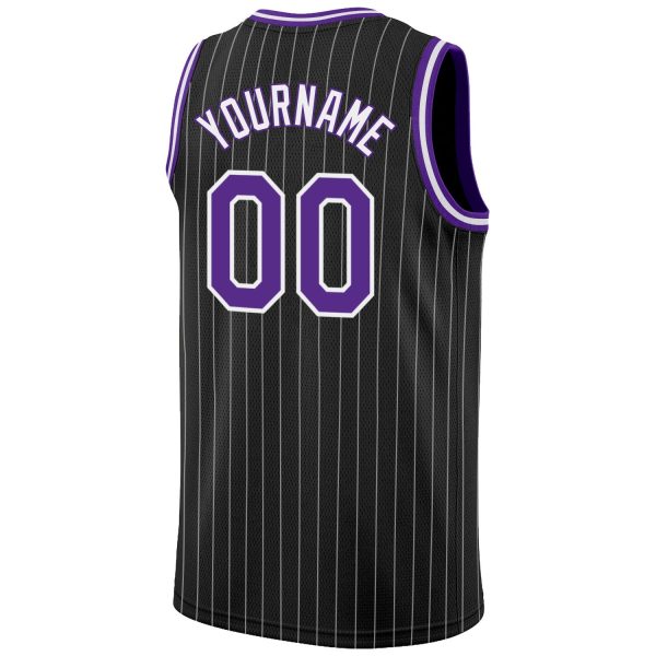 Black White Pinstripe Purple-White Authentic Personalized Basketball Jersey - Image 6