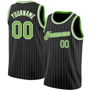 Black White Pinstripe Neon Green-White Authentic Personalized Basketball Jersey