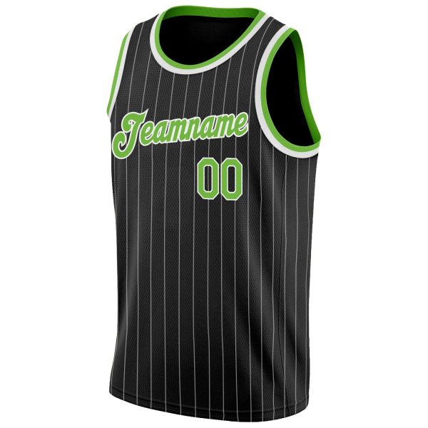 Black White Pinstripe Neon Green-White Authentic Personalized Basketball Jersey - Image 5