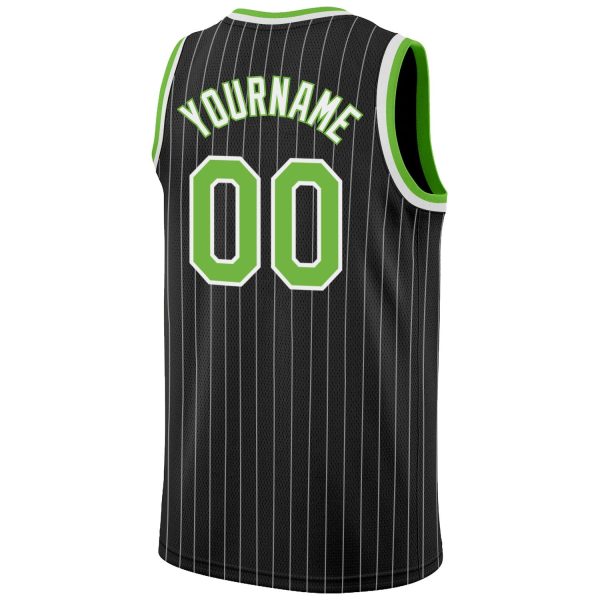 Black White Pinstripe Neon Green-White Authentic Personalized Basketball Jersey - Image 6