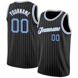 Black White Pinstripe Light Blue-White Authentic Personalized Basketball Jersey