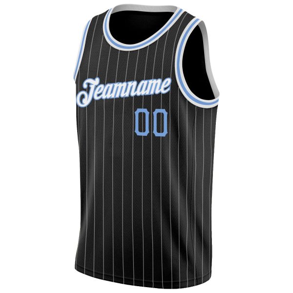 Black White Pinstripe Light Blue-White Authentic Personalized Basketball Jersey - Image 5