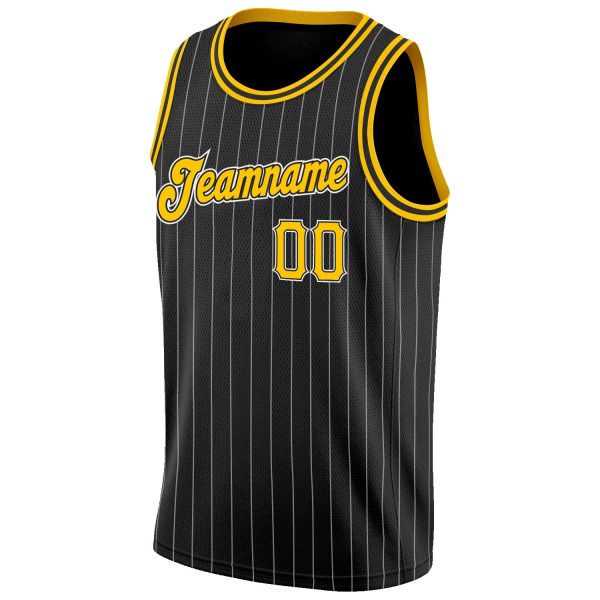 Black White Pinstripe Gold-White Authentic Personalized Basketball Jersey - Image 5