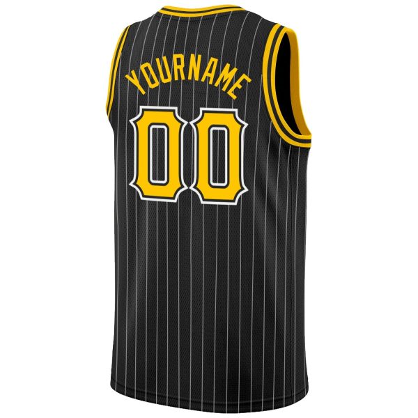Black White Pinstripe Gold-White Authentic Personalized Basketball Jersey - Image 6