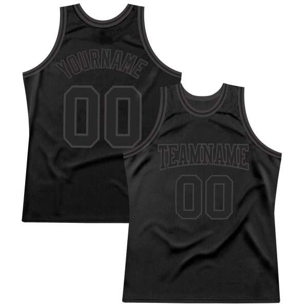 Black Black-Steel Gray Authentic Throwback Personalized Basketball Jersey