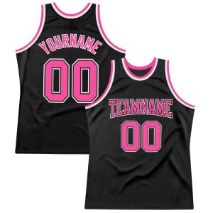 Black Pink-White Authentic Throwback Personalized Basketball Jersey